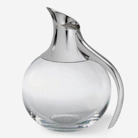 a sterling silver and glass water jug with a bubble shape modern with a full hallmark