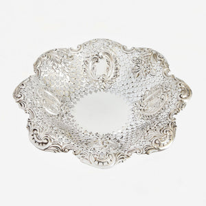 A silver bon bon dish dated 1896