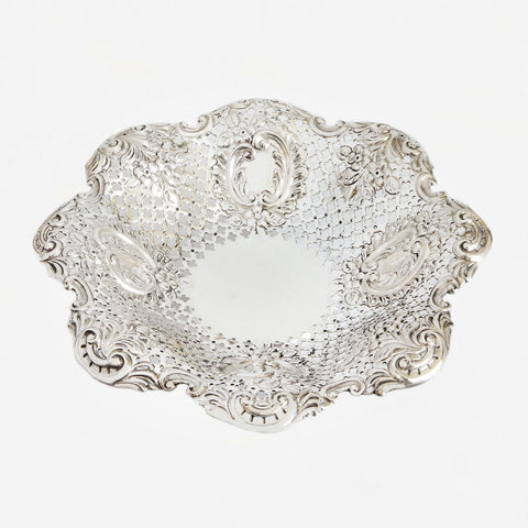 A silver bon bon dish dated 1896