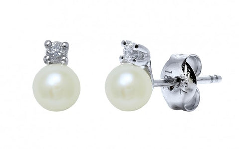 freshwater pearl and diamond stud earrings in white gold
