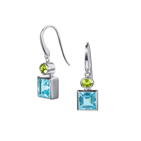 Blue Topaz & Peridot Forget-Me-Not Silver Earrings by Christin Ranger