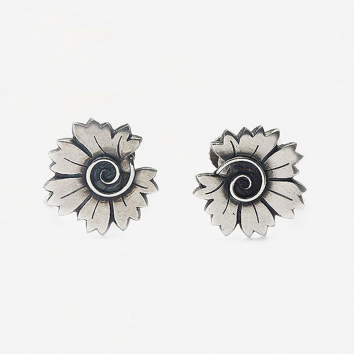 a pair of silver georg jensen stud earrings clip fittings
