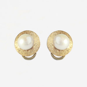 secondhand pearl set 18 carat yellow gold stud earrings with clip fittings