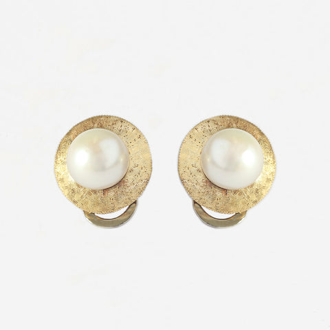 secondhand pearl set 18 carat yellow gold stud earrings with clip fittings