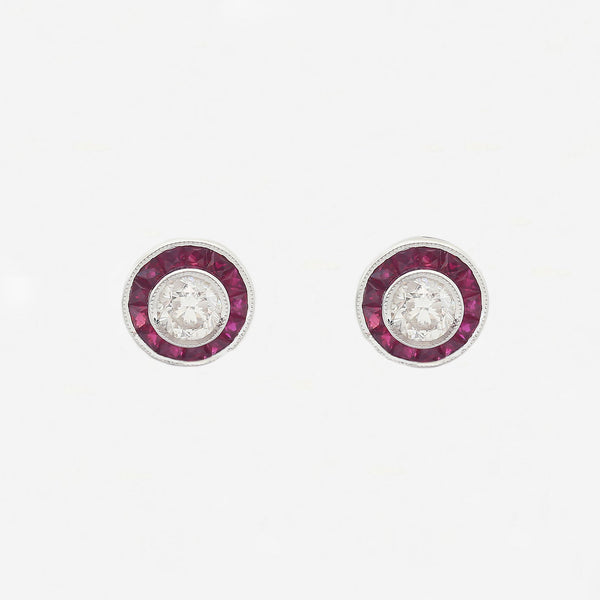 Ruby and Diamond Art Deco Style Target Earrings - Secondhand