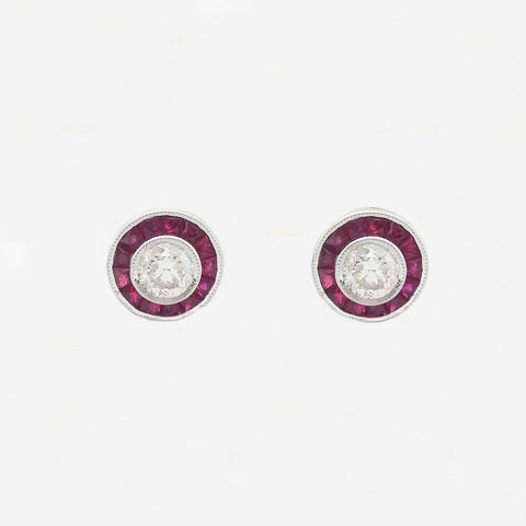 Ruby and Diamond Art Deco Style Target Earrings - Secondhand