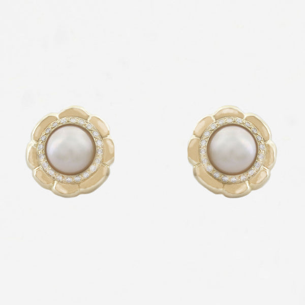 Mabe Pearl and Diamond Earrings in 18ct Gold- Secondhand