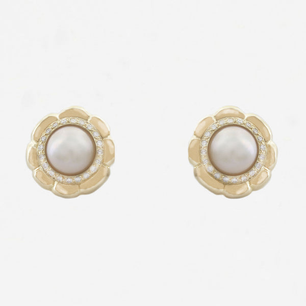 Mabe Pearl and Diamond Earrings in 18ct Gold- Secondhand