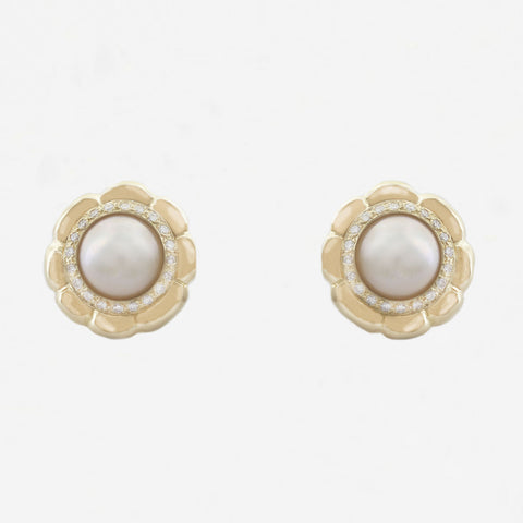 Mabe Pearl and Diamond Earrings in 18ct Gold- Secondhand