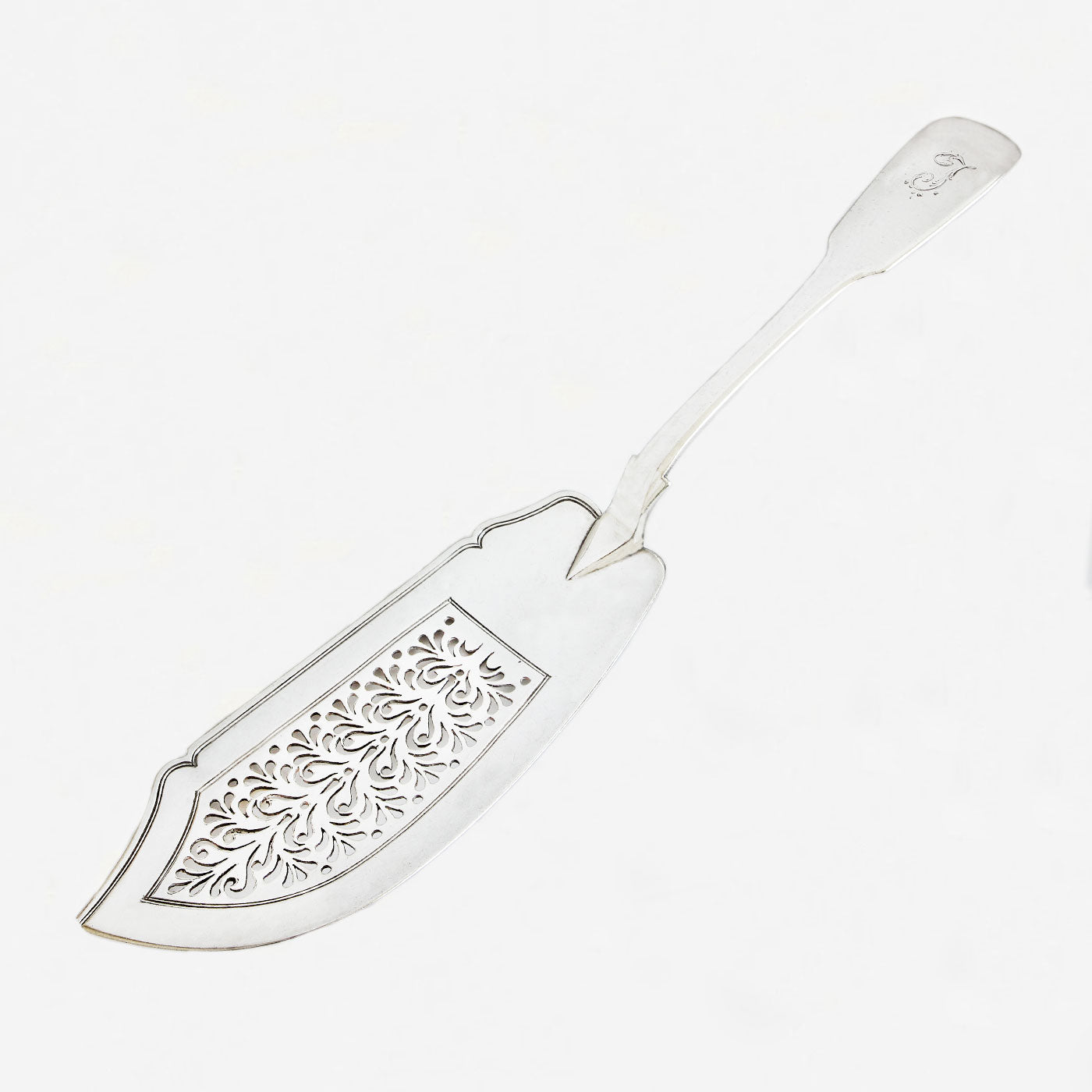 A silver fish slice with decoration dated 1825