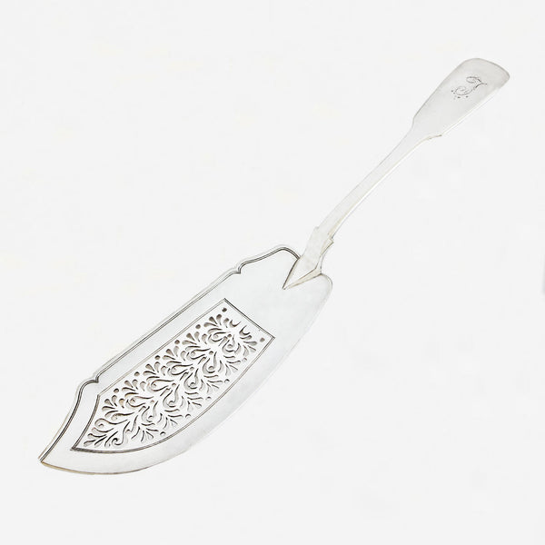A silver fish slice with decoration dated 1825