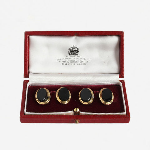 mappin and webb oval gold and onyx cufflinks boxed