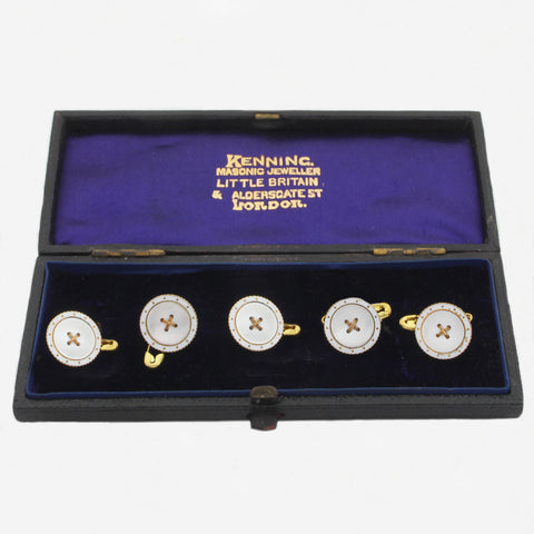 Mother of Pearl & Enamel Dress Studs in 15ct Gold - Secondhand