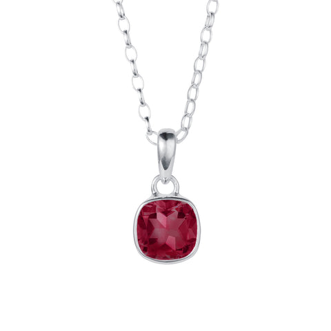 square garnet rub over pendant necklace in silver by christin ranger