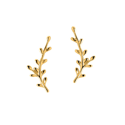 Gold Plated Silver Leaf Climber Earrings by Christin Ranger