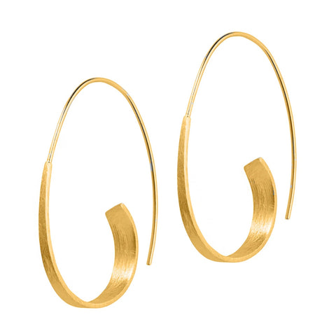 Gold Long Curl Hoop Earrings by Christin Ranger