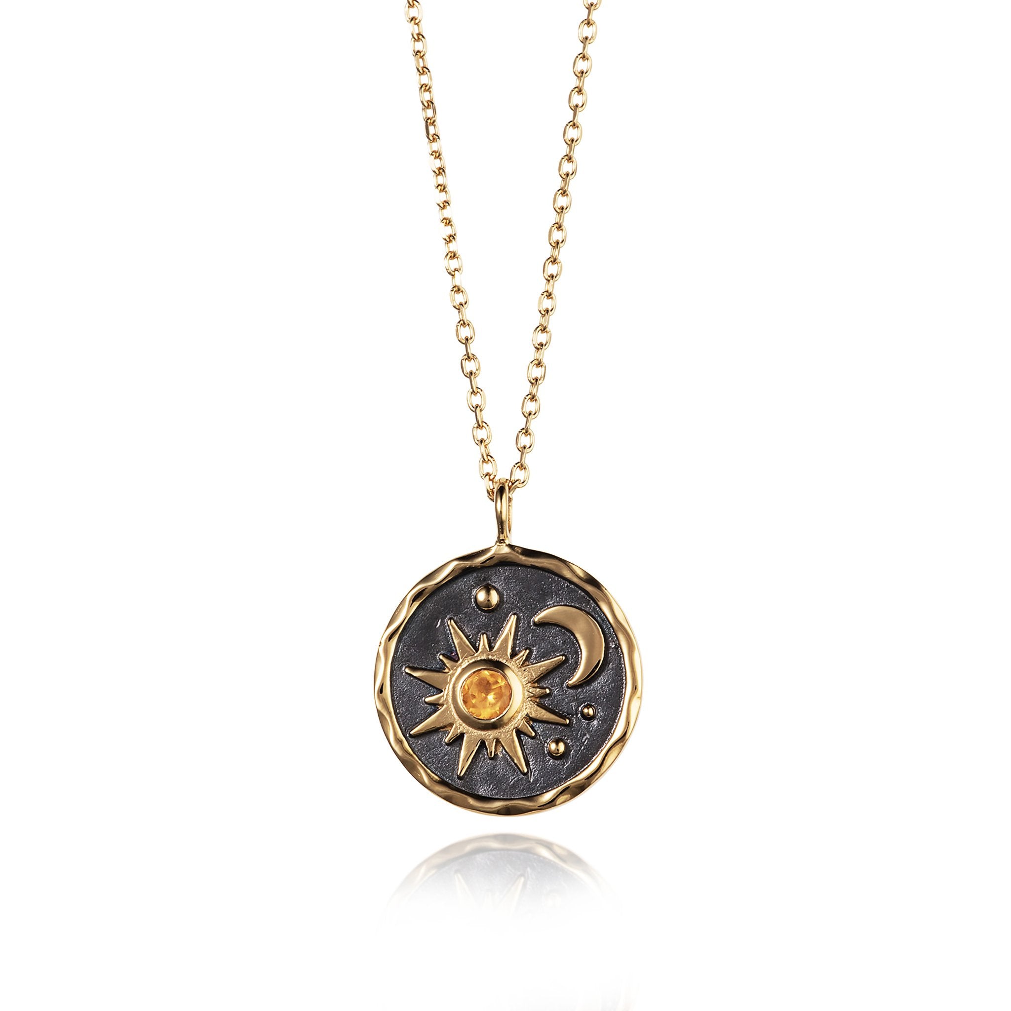 Heaven-Sent Sun & Moon Pendant in Matte Gold Plated Silver by Christin Ranger