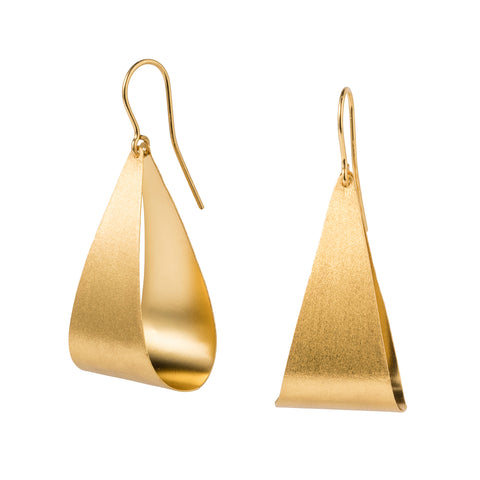 a large pear shaped pair of hoops in silver gold plated by christin ranger