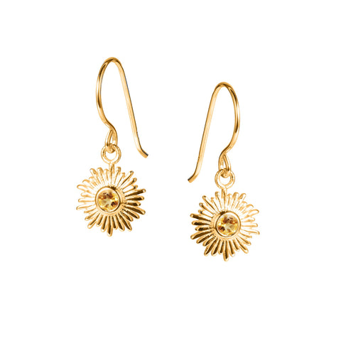 Gold Plated Silver and Citrine Sun Earrings by Christin Ranger