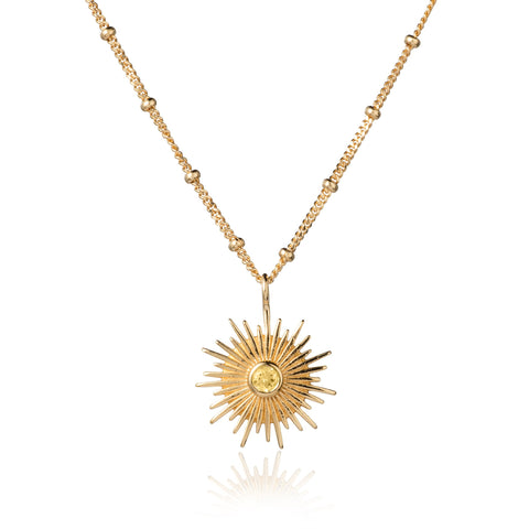 Gold Plated Silver and Citrine Sun Necklace by Christin Ranger