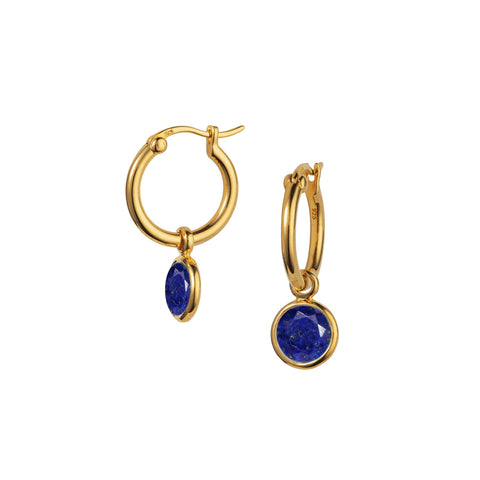 Gold Plated Silver and Lapis Lazuli Huggie Hoop Earrings by Christin Ranger