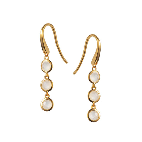 Gold Plated Silver and Moonstone Triple Drop Earrings by Christin Ranger
