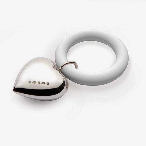 heart shaped teething ring in silver by francis howard