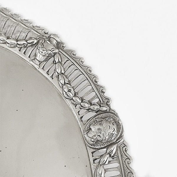 a victorian silver ink stand dated 1871 with head design