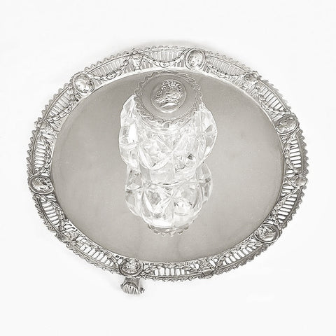 a victorian silver ink stand dated 1871 with head design