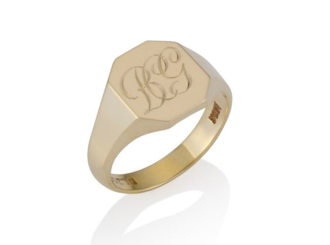 a gold oblong cut corner signet ring 13mm x 11mm