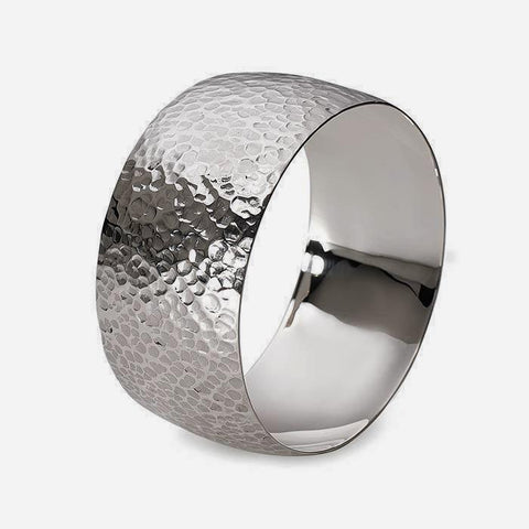 a hammered silver men's bangle with plain inside very wide and 65 diameter