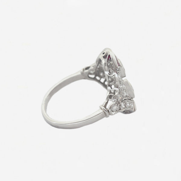 Ruby and Diamond Art Deco Style Ring in Platinum - Secondhand