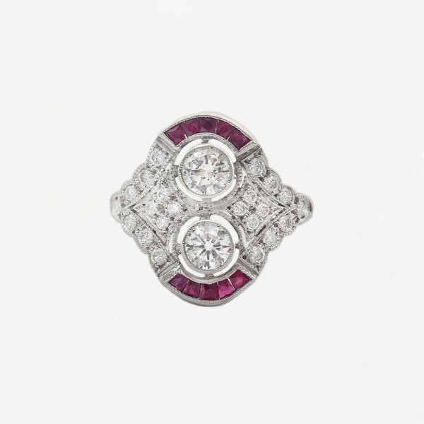 Ruby and Diamond Art Deco Style Ring in Platinum - Secondhand