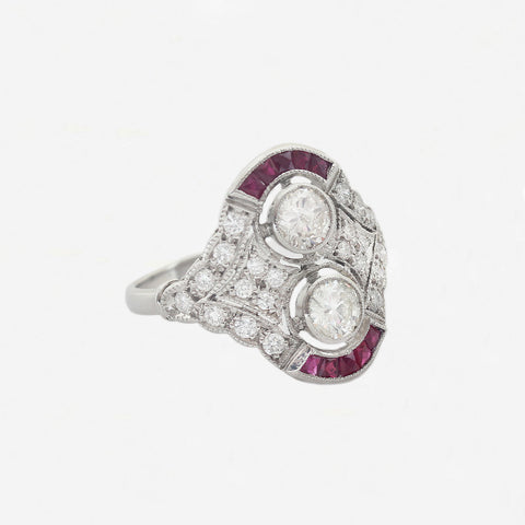Ruby and Diamond Art Deco Style Ring in Platinum - Secondhand