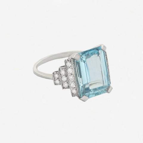 Aquamarine and Diamond Art Deco Style Ring - Secondhand