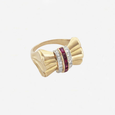 Ruby and Diamond 1950's Cocktail Ring - Secondhand