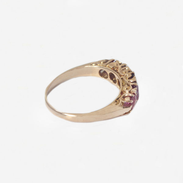Ruby Five Stone Carved Half Hoop Victorian Ring in 18ct Gold - Secondhand