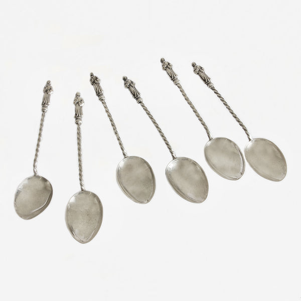 A secondhand set of 6 silver apostle spoons in a box dated 1901