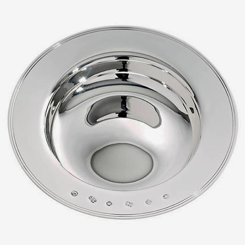 a sterling silver armada dish with a full hallmark round the edge and a grooved finish edge