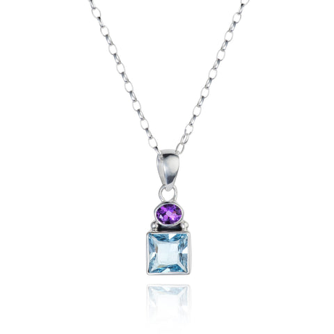 Blue Topaz & Amethyst Silver Lilac Pendant by Christin Ranger