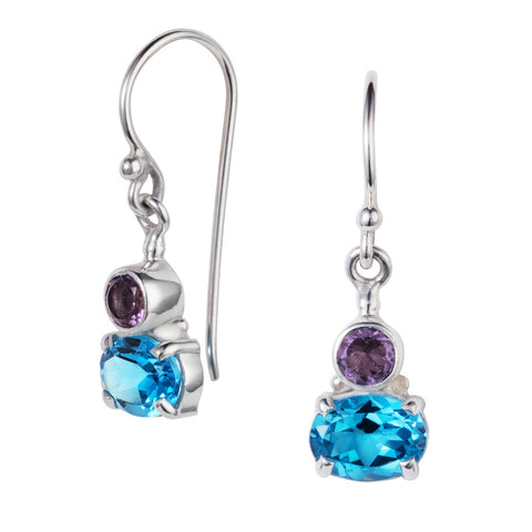 amethyst blue topaz drop earrings in silver by christin ranger