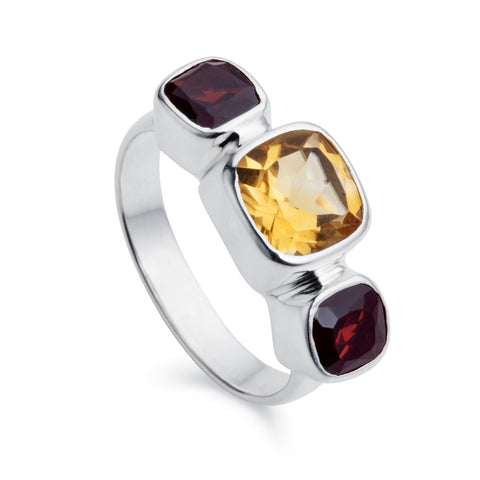 a citrine and garnet silver snapdragon ring by christin ranger