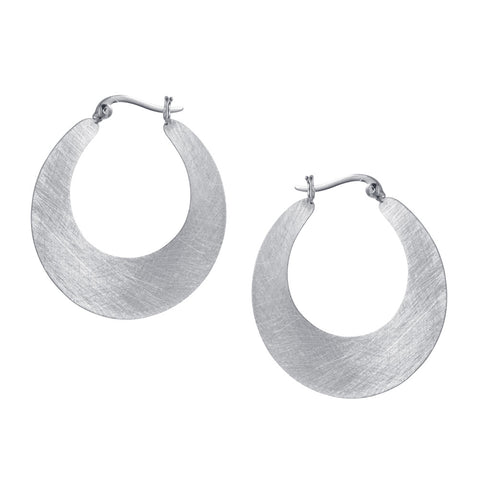a silver pair of circular crescent hoop earrings by christin ranger