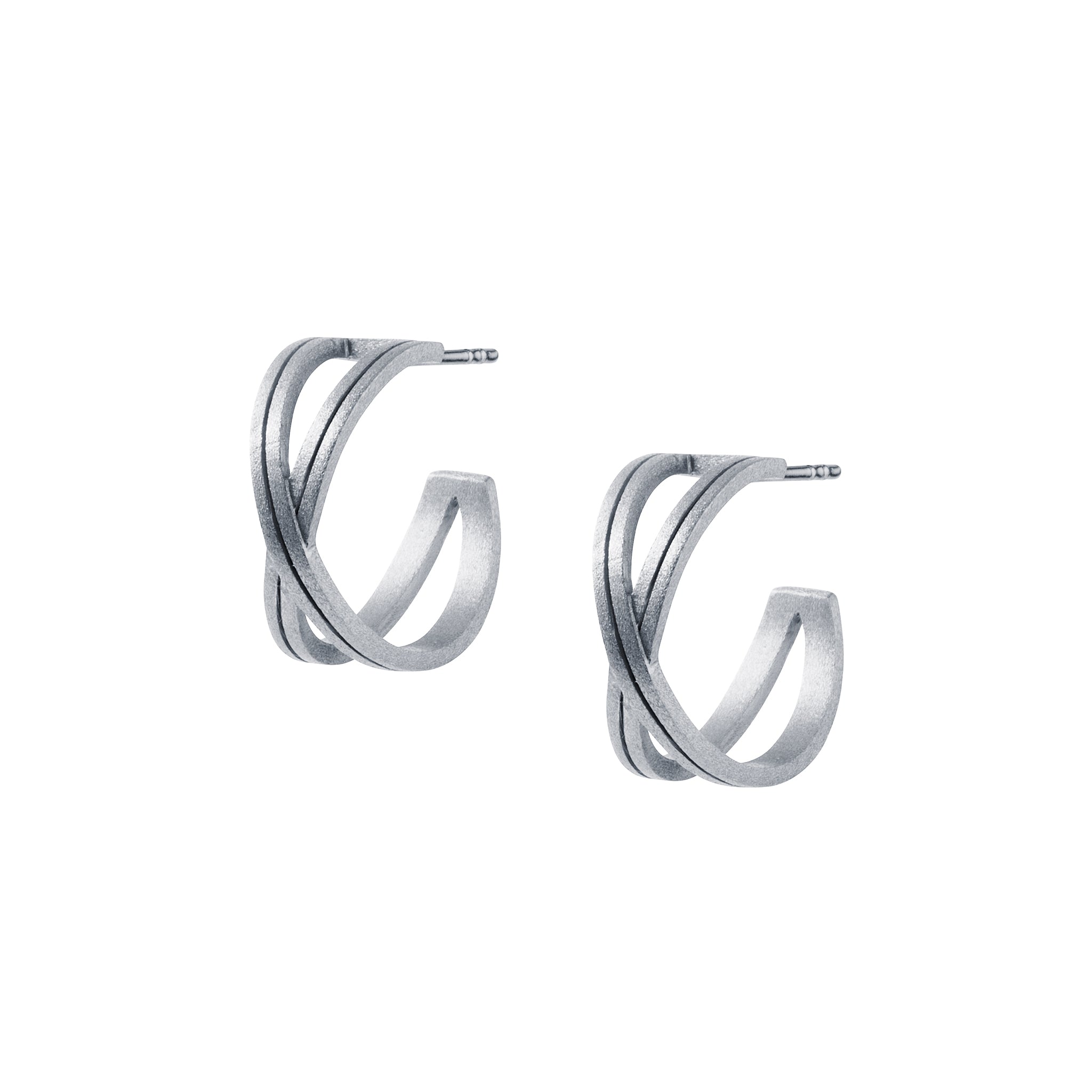silver crossover hoop stud earrings by christin ranger