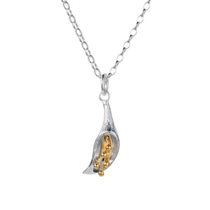 calla lily silver and gold plated flower pendant necklace by christin ranger