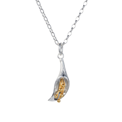 calla lily silver and gold plated flower pendant necklace by christin ranger