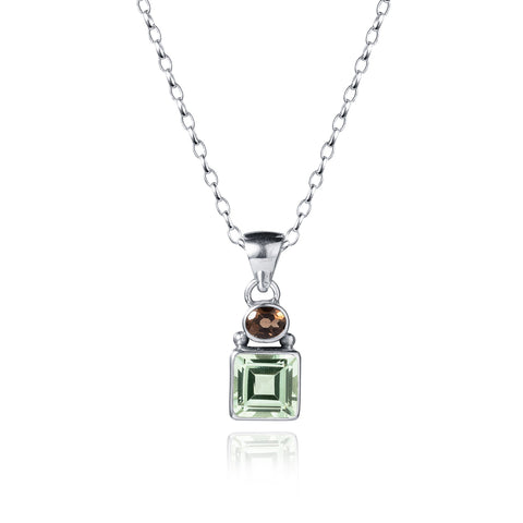Green Amethyst and Smoky Quartz Silver Dusk Pendant by Christin Ranger