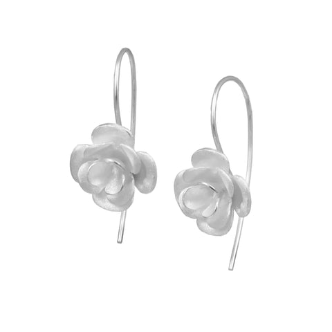 Silver Rose Drop Earrings by Christin Ranger