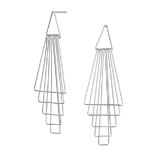 a pair of silver pyramid design drop earrings by christin ranger