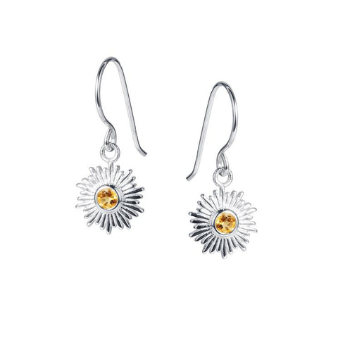Silver and Citrine Sun Drop Earrings by Christin Ranger